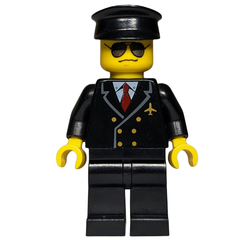 Lego Pilot - Black Torso, Black Legs Black Hat