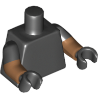 Lego Torso, Dual Molded Arms with Black Sleeves Pattern, Medium Nougat Arms, Black Hands / Black