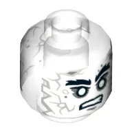 Minifig Head Captain Salazar, White Face with Gray Cracks and Spots, Bushy Black Eyebrows, White Eyes, Bared Teeth Print [Hollow Stud] / Trans-Clear