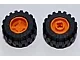 Wheel 11mm D. x 12mm, Hole Notched for Wheels Holder Pin with Black Tire 21mm D. x 12mm - Offset Tread Small Wide, Band Around Center of Tread (6014b / 87697) / Orange
