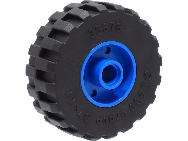 Lego Wheel 18mm D. x 14mm with Pin Hole, Fake Bolts and Shallow Spokes with Black Tire 37 x 14 (55981 / 35578)