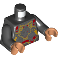 Lego Torso Armor, Ornate with Silver, Gold, and Dark Red Panels Print, Black Arms, Nougat Hands / Black