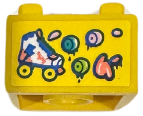 Lego Container, Box 2 x 2 x 1 - Top Opening with Flat Inner Bottom with White and Coral Roller Skate with Dark Blue Lightning Bolt and Paint Splotches Pattern (Sticker) - Set 41751
