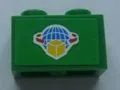 Brick 1 x 2 with Box and Arrows and Globe on Green Background Pattern (Sticker) - Set 7733