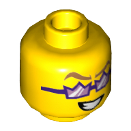 Lego Minifig Head Spotlight, Dark Purple Crown Glasses, Nougat Eyebrows, Open Mouth Smile / Pursed Lips Print / Yellow
