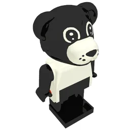 Fabuland Figure Billy Bear with Black Head, White Torso, Black Arms, Hands and Legs / White