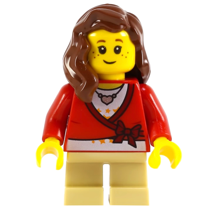 Lego Girl, Cardigan Tied with Bow and Necklace, Tan Legs, Reddish Brown Hair