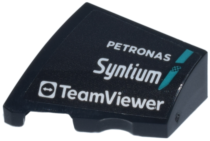 Lego Wedge 2 x 2 x 2/3 Left with Dark Turquoise Stripe and White 'PETRONAS' 'Syntium' and 'TeamViewer' Logo Pattern (Sticker) - Set 77244