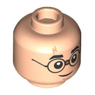 Lego Minifig Head Harry Potter, Taped Glasses, Eyebrows, Dark Orange Lightning Scar, Grin / Open Mouth Surprised Print / Light Nougat