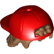 Lego Hair and Hat, Backwards Cap, Nougat Hair pattern / Red