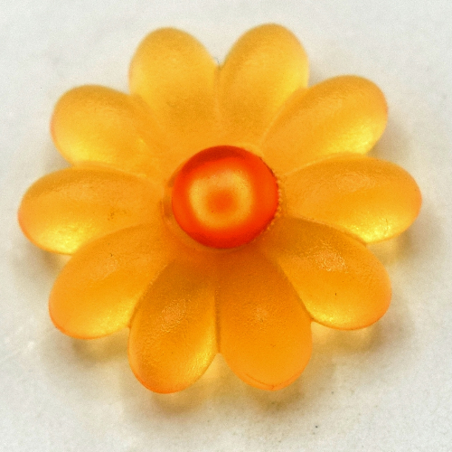 Lego Clikits Icon, Flower 2 x 2 Large, 10 Petals with Pin [Frosted] Trans-Neon Orange Center Cabochon / Trans-Flame Yellowish Orange