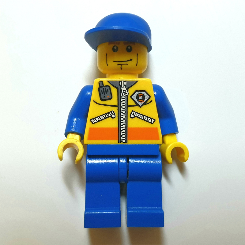 Lego Coast Guard, Yellow Jacket with Zipper, Radio and Badge, Blue Cap, Cheek Lines