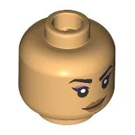 Minifig Head Sparkplug, Black Eyebrows, Nougat Lips, Smile/Angry Scowl / Warm Tan