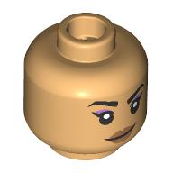 Lego Minifig Head Sparkplug, Black Eyebrows, Nougat Lips, Smile/Angry Scowl / Warm Tan
