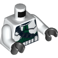 Lego Torso Armor Clone Trooper with Shoulder Belt and Dark Green Markings Print, White Arms, Black Hands / White