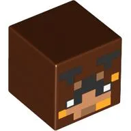 Minifig Head Special, Cube with Pixelated Nougat Bee Face Print / Reddish Brown