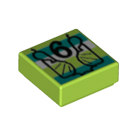 Lego Tile 1 x 1 with Black '6', Dark Turquoise/White Stripes print / Lime
