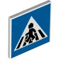 Road Sign Clip-on 2 x 2 Square [Thick Open O Clip] with Pedestrian Crossing on Blue Background Print / White