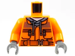 Torso Construction Jacket over Sand Blue Hoodie, Reflective Stripe, Zipper Pockets, Dark Orange Belt with Pouch and Radio, NO Back Print Pattern (BAM) / Orange Arms / Dark Bluish Gray Hands