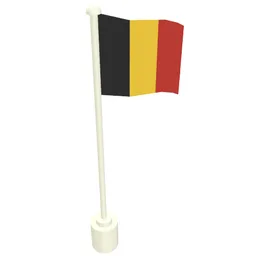 Flag on Flagpole with Belgium Print / White