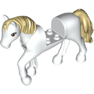 Lego Animal, Horse with Raised Leg, Tan Mane and Tail print / White