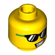 Lego Minifig Head Banana Guy, Bright Green and Black Sunglasses, Lopsided Open Smile Print [Hollow Stud] / Yellow