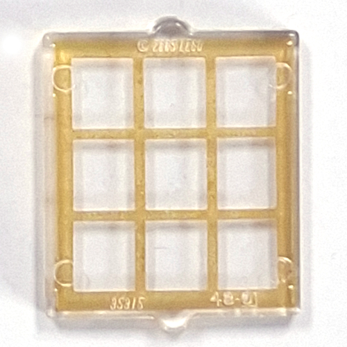 Lego Glass for Window 1 x 2 x 2 Flat with Gold Lattice print / Trans-Clear
