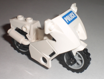Lego Motorcycle City with Black Chassis, LBG Wheels and Fairing with 'POLICE' on Blue Background Pattern (Sticker) - Sets 7235-2 / 7744
