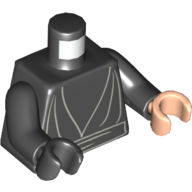 Lego Torso, Odd Hands, Robe, Waist Sash Print, Black Arms, Left Light Nougat Hand, Right Black Hand / Black