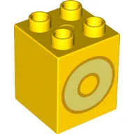 Duplo Brick 2 x 2 x 2 with Bight Light Yellow 'O' Print / Yellow
