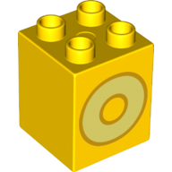 Lego Duplo Brick 2 x 2 x 2 with Bight Light Yellow 'O' Print / Yellow