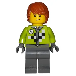 Lime Torso, Dark Bluish Grey Legs, Dark Orange Hair
