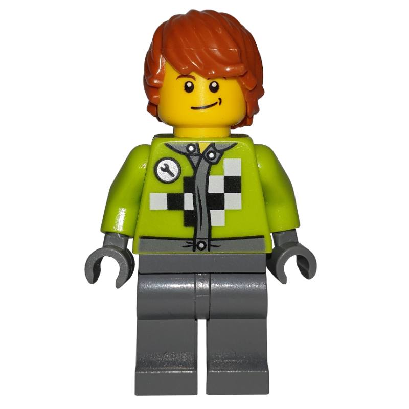 Lego Lime Torso, Dark Bluish Grey Legs, Dark Orange Hair