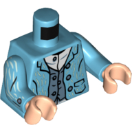 Lego Torso Jacket, Open over Sand Blue Vest and White Shirt, White Lines Print, Medium Azure Arms with White Lines Print, Light Nougat Hands / Medium Azure