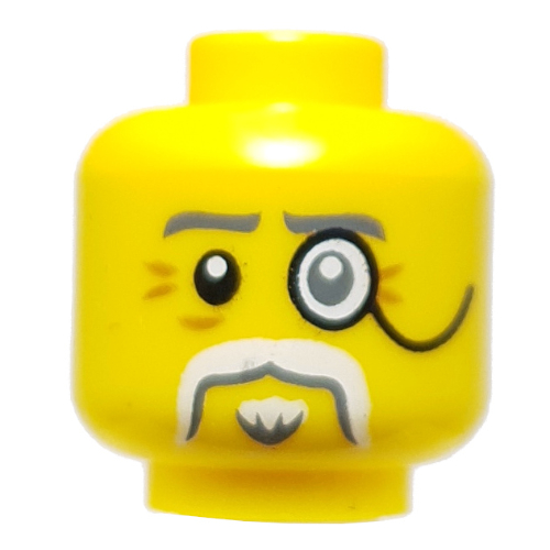 Lego Minifig Head Bleckt, Dark Bluish Grey Eyebrows, White Moustache, Goatee, Monocle / Yellow