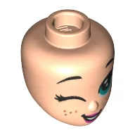 Minidoll Head, Dark Turquoise Eyes, Dark Pink Lips, Freckles, Winking / Light Nougat
