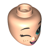 Lego Minidoll Head Dark Turquoise Eyes, Dark Pink Lips, Freckles, Winking / Light Nougat