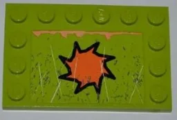 Tile, Modified 4 x 6 with Studs on Edges with Orange 8-Point Star, Rust and Scratches Pattern (Sticker) - Set 8964