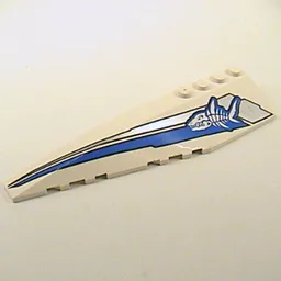 Brick Wedged, Curved 12 x 3 Left with Shark Skeleton and Blue and Silver Stripes Print / White