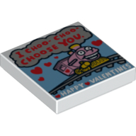 Lego Tile 2 x 2 with 'I CHOO- CHOO- CHOOSE YOU', 'HAPPY VALENTINES' and Train Print / White