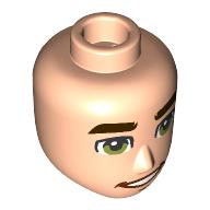 Lego Minidoll Head Male Thick Dark Brown Eyebrows, Olive Green Eyes, Brown Lips / Light Nougat