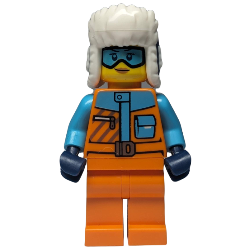 Lego Arctic Explorer, Orange Suit, Dark Blue Ushanka, Goggles