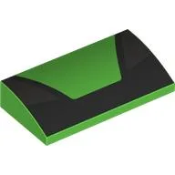 Brick Curved 2 x 4 x 2/3 No Studs with Black Hood Shape, Dark Bluish Grey Headlight Print / Bright Green