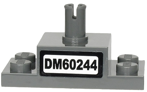 Lego Brick, Modified 2 x 4 with Pin on Top and Side Cutouts with 'DM60244' Pattern (Sticker) - Set 60244