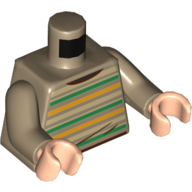 Lego Torso Sweater, Green, Yellow, and Tan Stripes print, Dark Tan Arms, Light Nougat Hands / Dark Tan