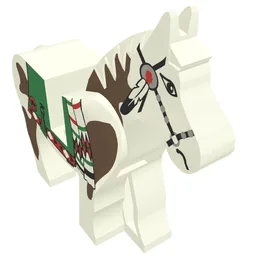 Animal, Horse, Movable Head, Green Blanket and Red Hand Print [Complete] / White