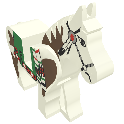 Lego Animal, Horse, Movable Head, Green Blanket and Red Hand Print [Complete] / White