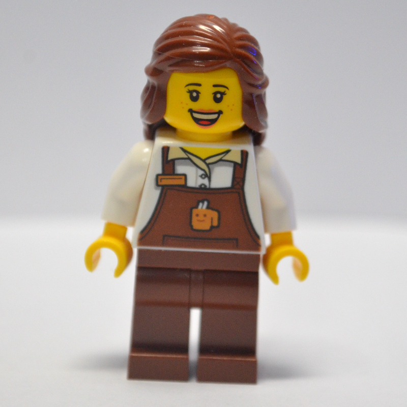 Lego Barista, White Torso, Reddish Brown Apron