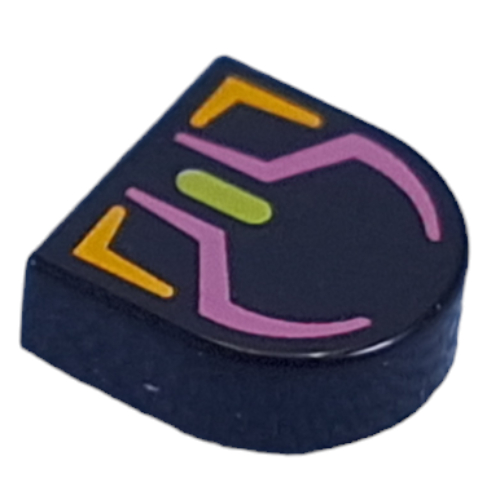 Lego Tile Round 1 x 1 Half Circle with Lavender/Bright Light Orange Computer Mouse print / Black
