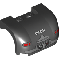 Lego Vehicle Body, Wheel Arch / Mudguard 3 x 4 x 1 2/3 Curved with Front with Taillights and Sheriff Print / Black